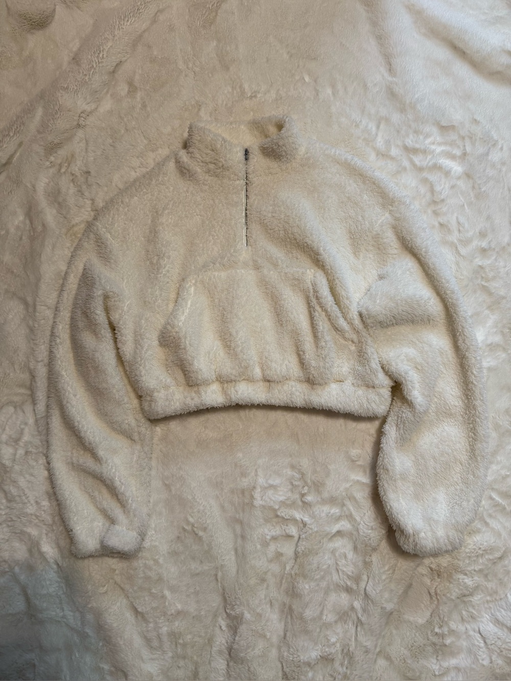 New Shein Plush Cropped Half-Zip Pullover